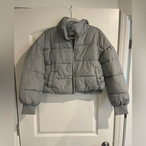 Ci Sono Women's Light Sage Green Cropped Puffer Jacket